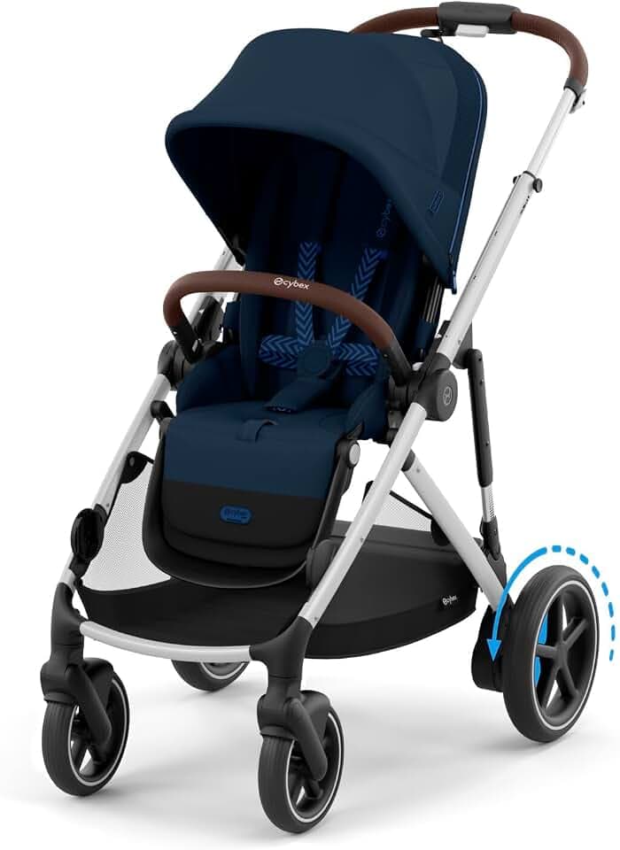CYBEX Gold Kinderwagen e-GAZELLE S, Ab Geburt bis ca. 4 Jahre, Max. 22 kg (Single-Modus) / 2x 22 kg (Duo-Modus), All-in-1-System mit E-Antrieb und 20+ Konfigurationen, Ocean Blue