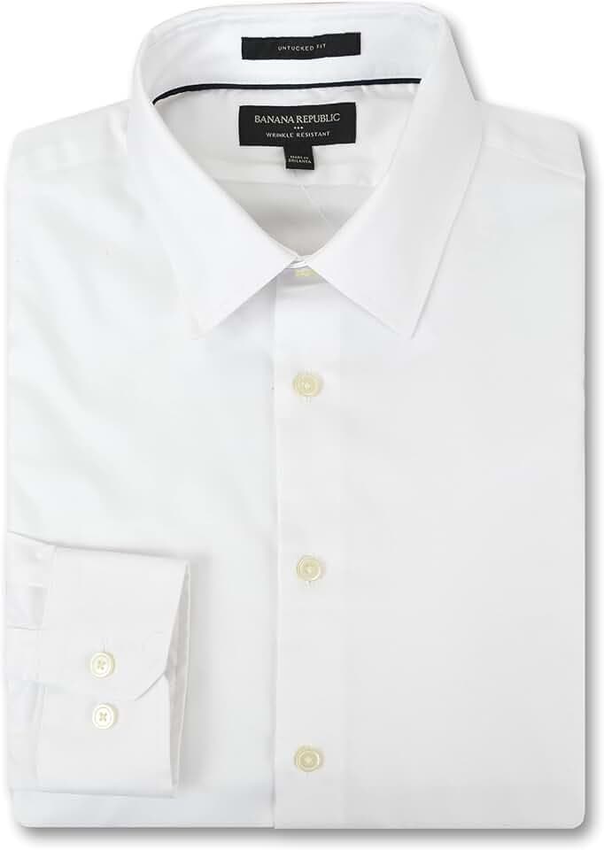Banana Republic Mens 801207 Slim Fit Wrinkle Resistant Untucked Button Down Shirt,