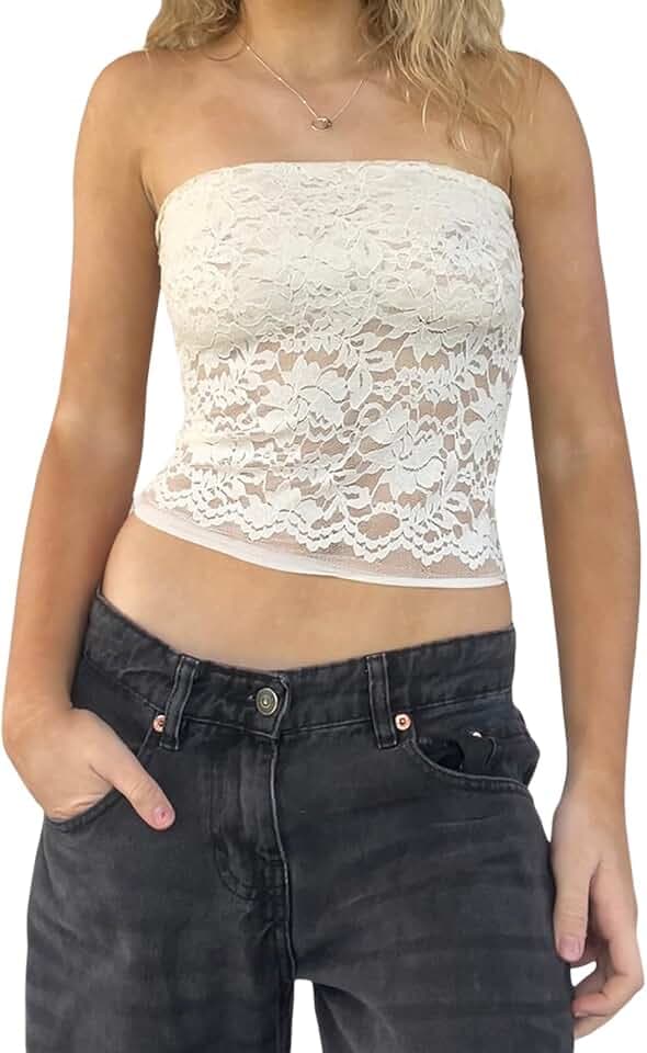 Carolilly Bustier Tube Top Damen Spitze Floral Korsett Bralette Sommer Y2K Sexy Sleeveless Slim Tank Bustier Party Hemd Bandeau Streetwear