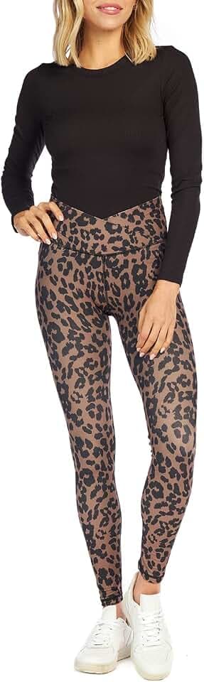 Mud Pie Braxton Womens High-Waisted Leggings, Large, Brown Leopard