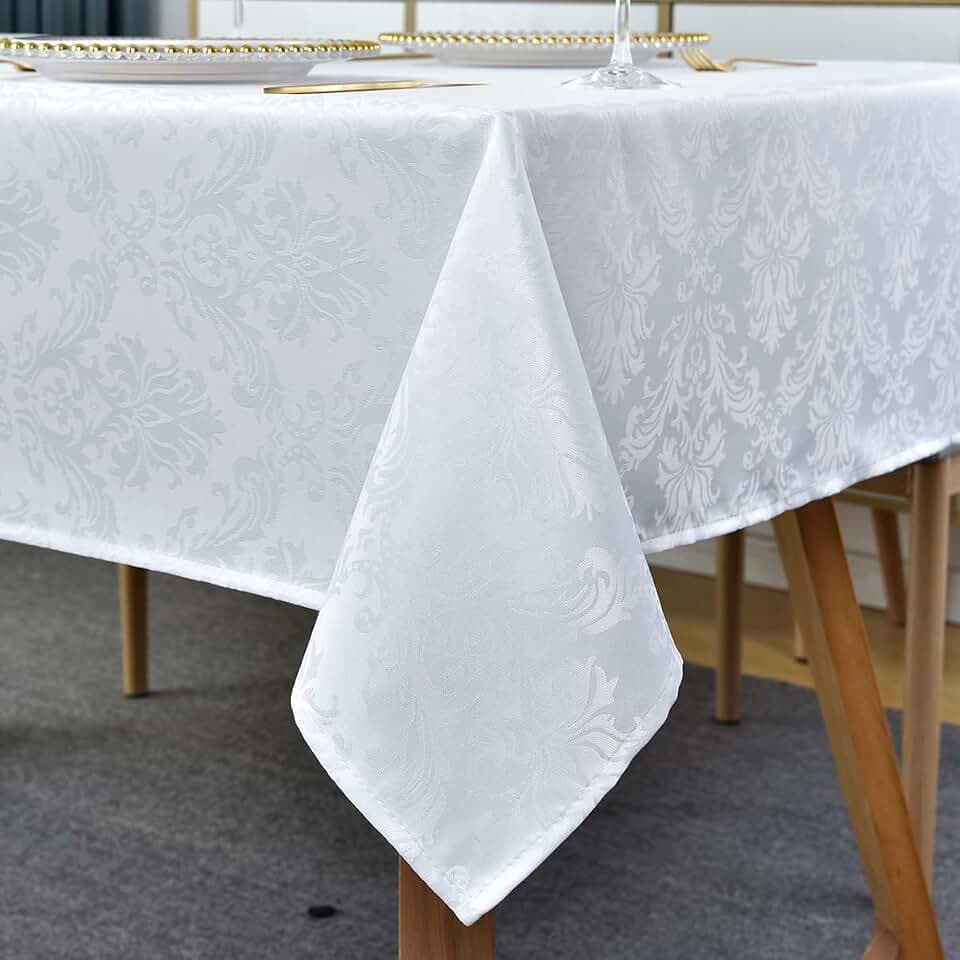 SASTYBALE White Tablecloth Square 52 x 52 Inch Jacquard Tablecloth