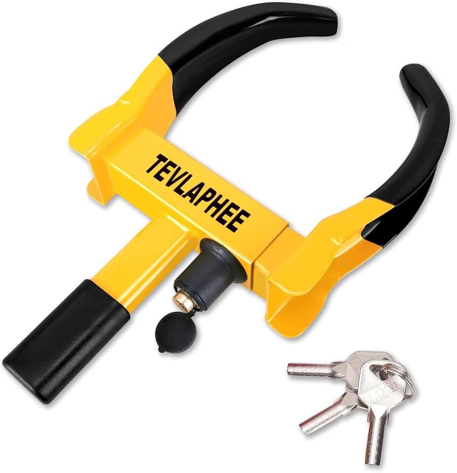 Tevlaphee Universal Wheel Lock Heavy Duty Security Trailer Wheel Lock Anti Theft Wheel Locks for Cars SUV Camper Motorcycle Trailer Great Deterrent Bright Color with 3 Keys (Red-Yellow)