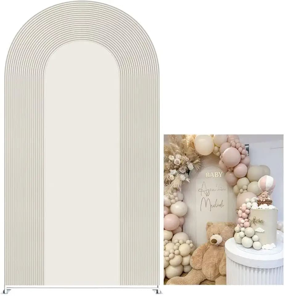8FT White Ripple Arch Backdrop Cover Printed Ripples Spandex Arch Stand Cover for Wedding Birthday Baby Shower Banquet Party Decoration(Only Cover)
