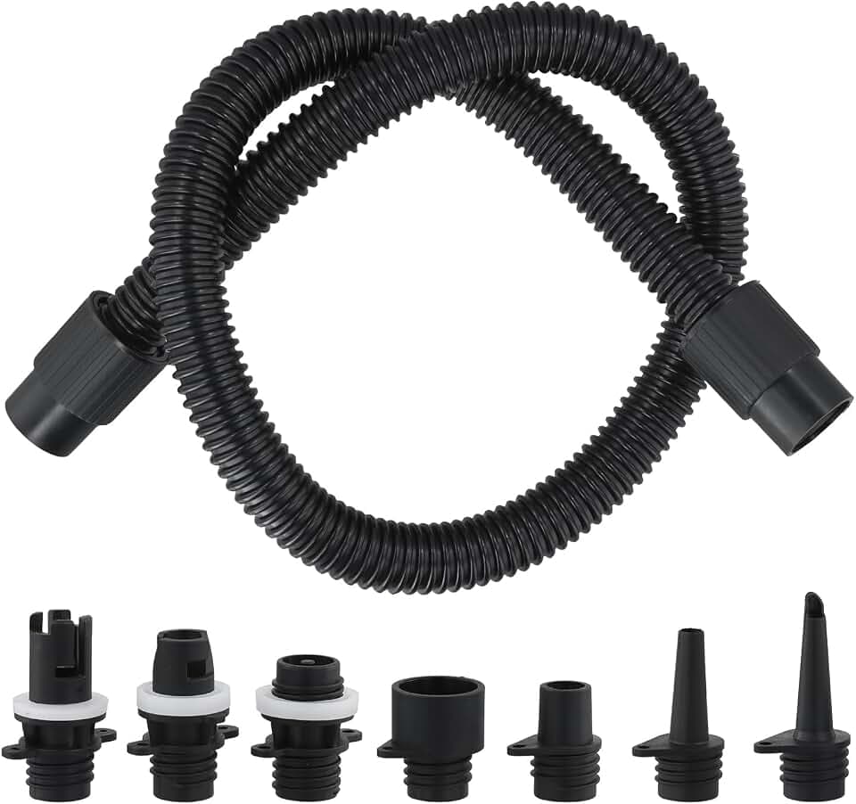 QWORK® Aufblasbare Pumpen Adapterset, SUP-Pumpenadapter Zubehör mit 7 Düsen und Luftschlauch, für aufblasbares Stand-Up-Paddle-Board, Boot, Zelt, Pool