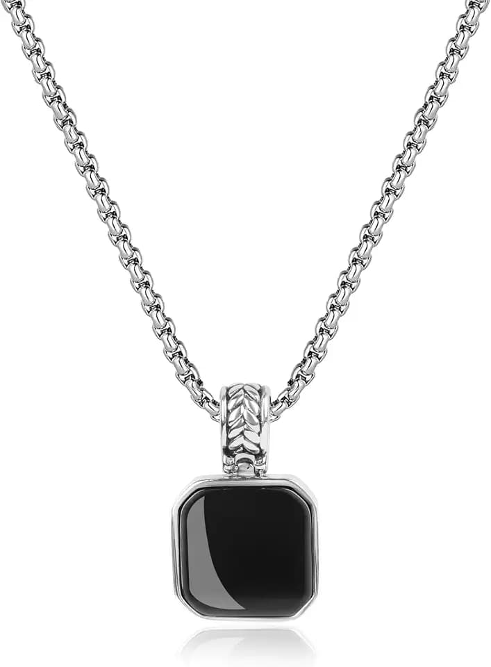 COAI Geschenkideen Herren Boxkette mit Quadrat Kette Anhänger aus Edelstein