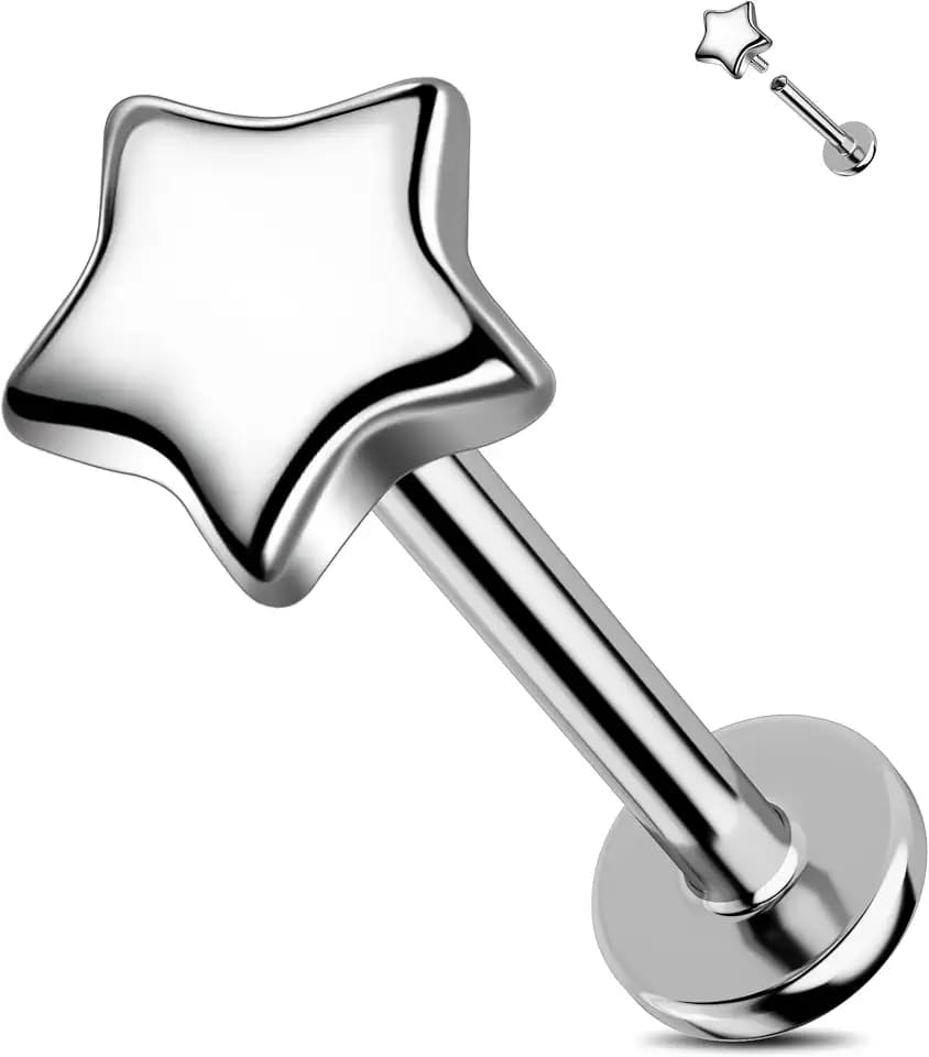 Jewseen G23 Titanium Helix Piercing Jewelry Surgical Steel Flat Back Cartilage Earrings Star Internally Threaded Lip Rings 16G Monroe Tragus Conch Vertical Piercing Jewelry for Women Men