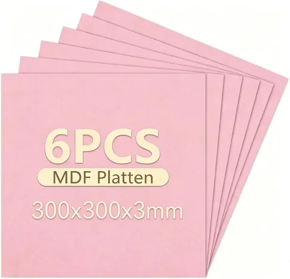 6 Stück Farbige MDF Platten für Lasergravur und Laserschneiden, 300x300x3mm, Unbehandeltes Faserholz für DIY Bastelprojekte, Wohndekoration & Schilderherstellung (Rosa)