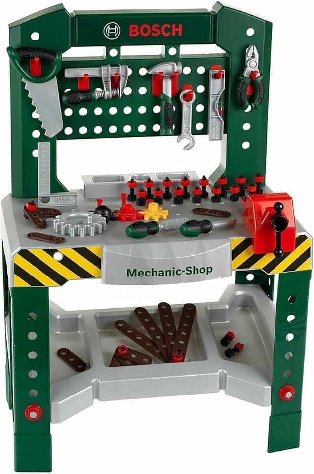 Theo Klein 8574 Bosch Werkbank 77-teilig | Mit Schraubendreher und -schlüssel, Zange, Hammer und vielem mehr | Arbeitsplatte mit Lernfunktion | Maße: 57cmx35cmx86cm | Spielzeug für Kinder ab 3 Jahren
