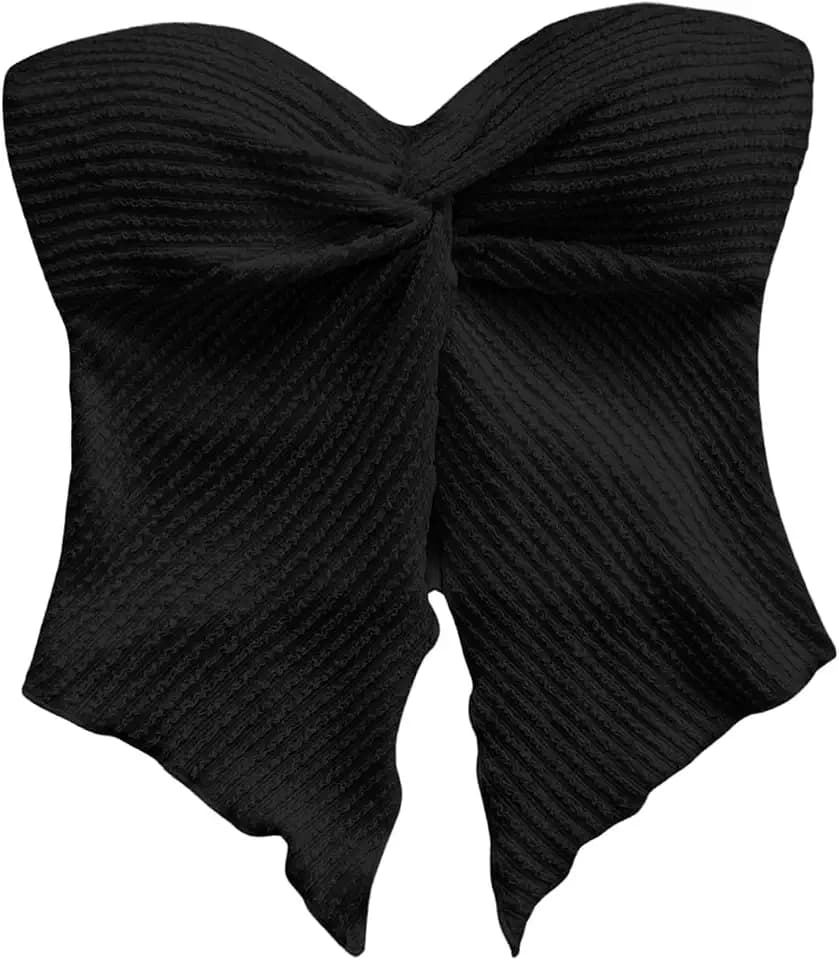 WDIRARA Women's Twist Front Split Tube Top Y2k Bandeau Asymmetrical Tops