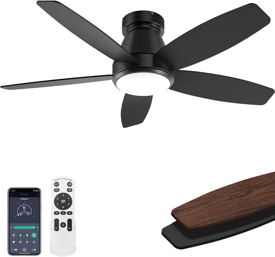 42 Inch Ceiling Fans with Lights, Quiet Reversible Fan with DC Motor, Remote & APP Control, 6-Speed, 3 Color Temperatures, Dimmable, Ceiling Fan for Home Office, Kitchen, Black