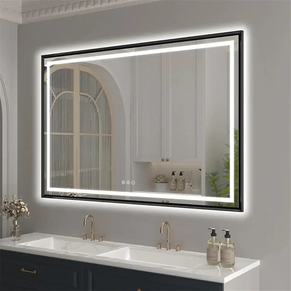 SNUGACE 24"x 40" LED Bathroom Mirror with Black Frame, Stepless Dimmable, Anti-Fog, Shatter-Proof, Memory, 3 Colors, LED Vanity Mirror