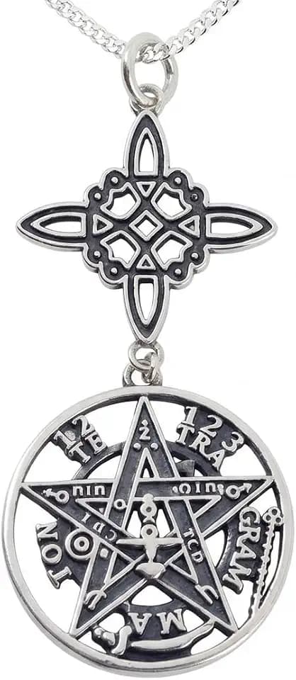 Only faith Halskette mit Hexenknoten mit Tetragramm, italienisches 925er-Sterlingsilber, lange Kette 45 cm, dreifacher Schutz des heiligen Benedikt