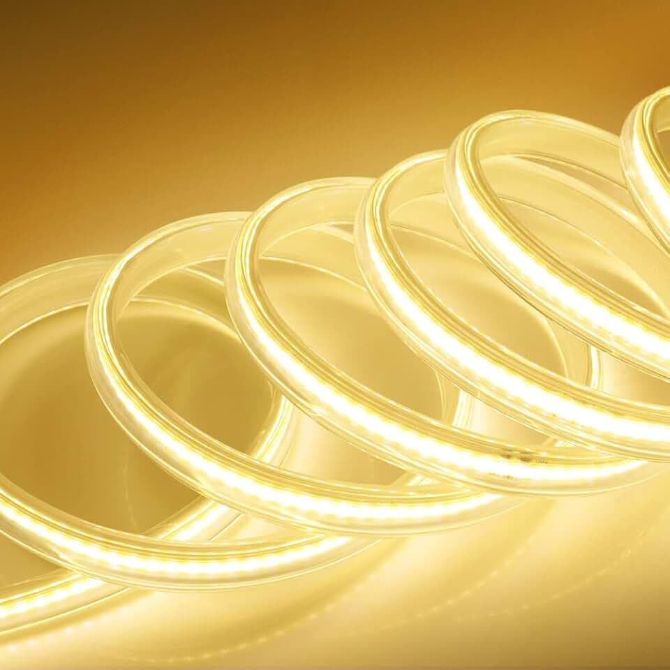 Xunata 230V COB LED Streifen mit Schalter, 360leds/m Superhell Hohe Dichte, Flexibles COB LED Lichtband Strip für Heim DIY Festival Dekoration (Warmweiß, 10M)