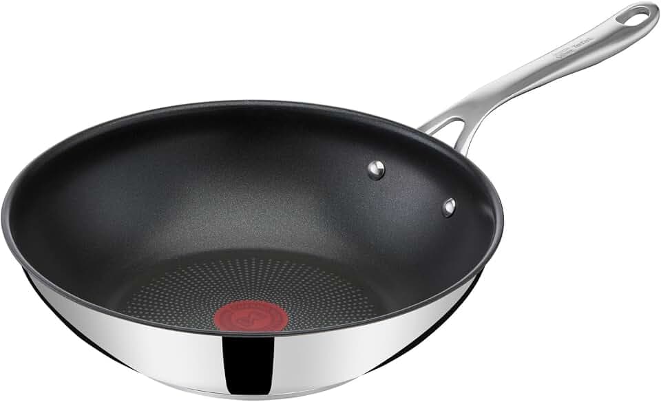 Tefal Jamie Oliver Cook's Direct On Wokpfanne, 28 cm, langlebige Antihaftversiegelung, Thermo-Signal, genieteter Griff, induktionsgeeignet, Edelstahl, E3041934