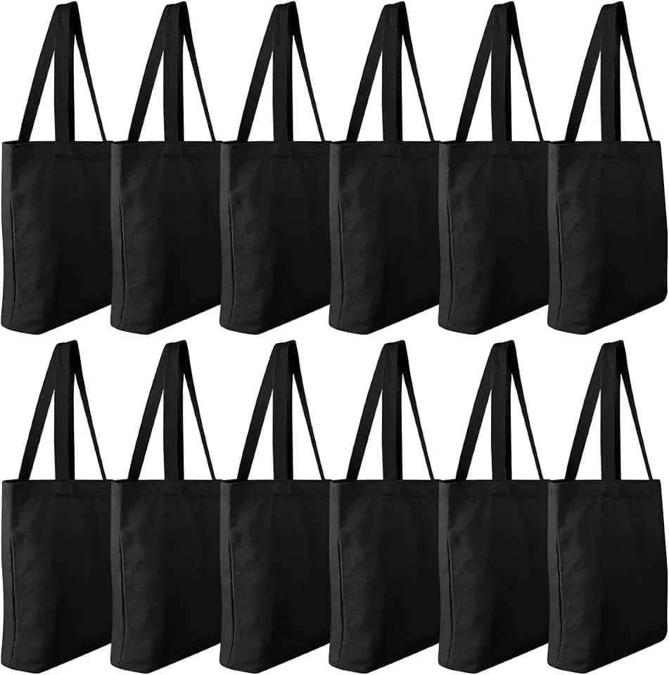 Faylapa 3/5/6/12 Pack Canvas Tote Bags,Heavy Duty Reusable Grocery Bag 12.2"x14.2" Blank Cotton Bags for DIY,Painting