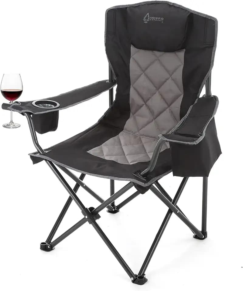 ARROWHEAD OUTDOOR Portable Deluxe Folding Camp Quad Chair, Headrest