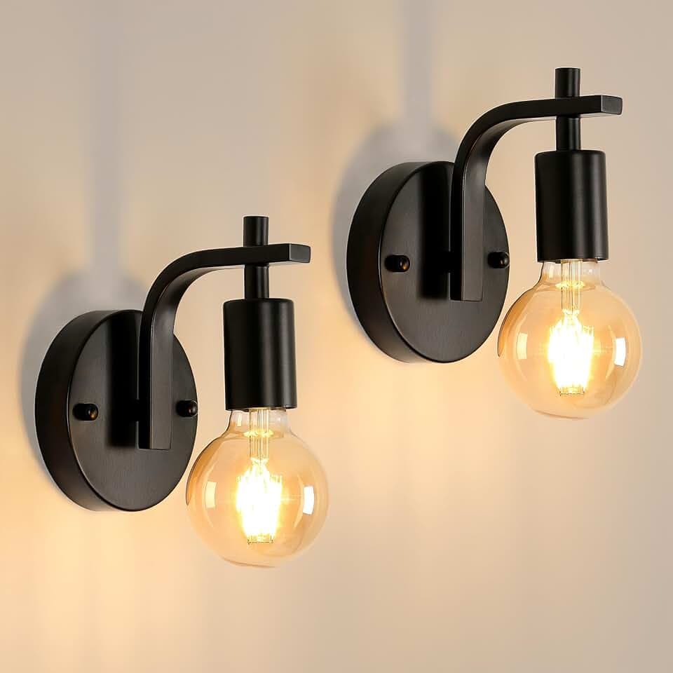 DELIPOP Wandleuchte Innen 2er, E27 Vintage Wandlampe Schwarz