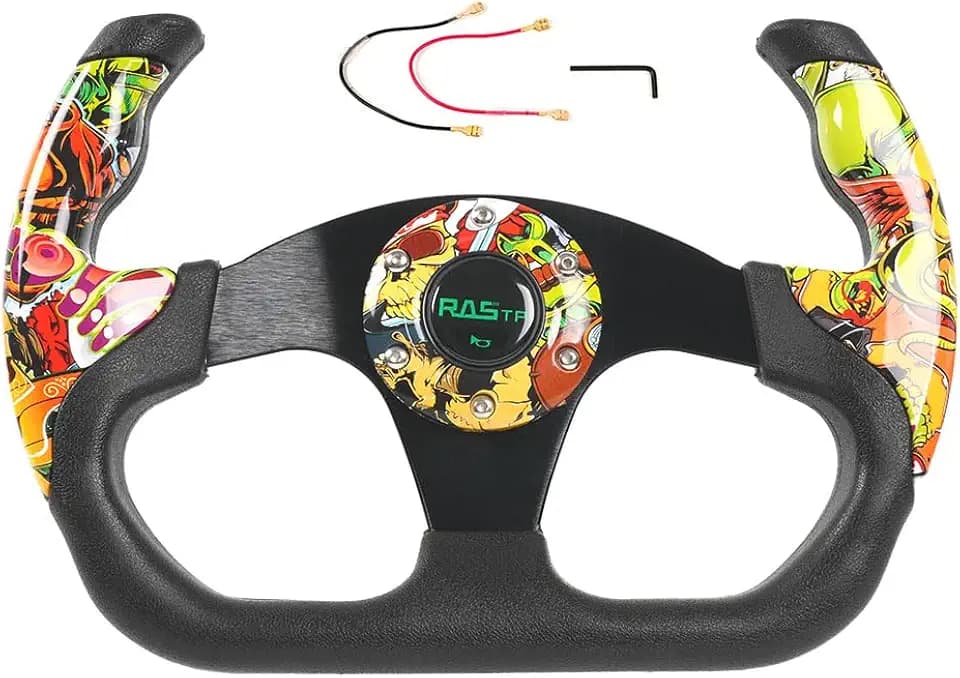 RASTP Universal Racing Steering Wheel, 12.8"/325mm Graffiti Pattern Sim Racing Steering Wheel (Yellow)