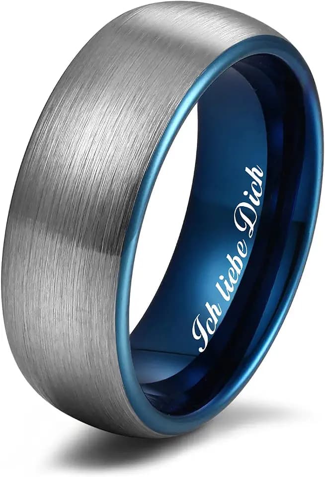 Zakk Ring Herren Damen Wolfram Verlobungsring Trauringe Ehering Partnerringe Gebürstet 6mm 8mm Schwarz Blau Mit Ich liebe Dich Gravieren