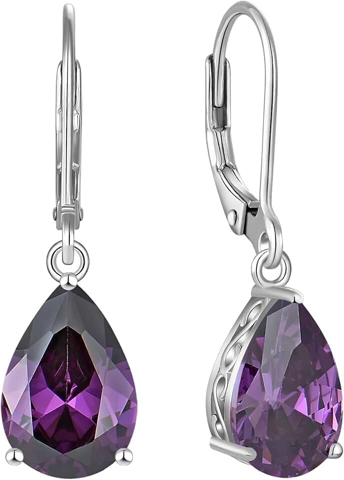 YL 925 Sterling Silver Teardrop Dangle Drop Earrings for Women 8x12 MM Solitaire Birthstone Leverback Filigree Jewelry