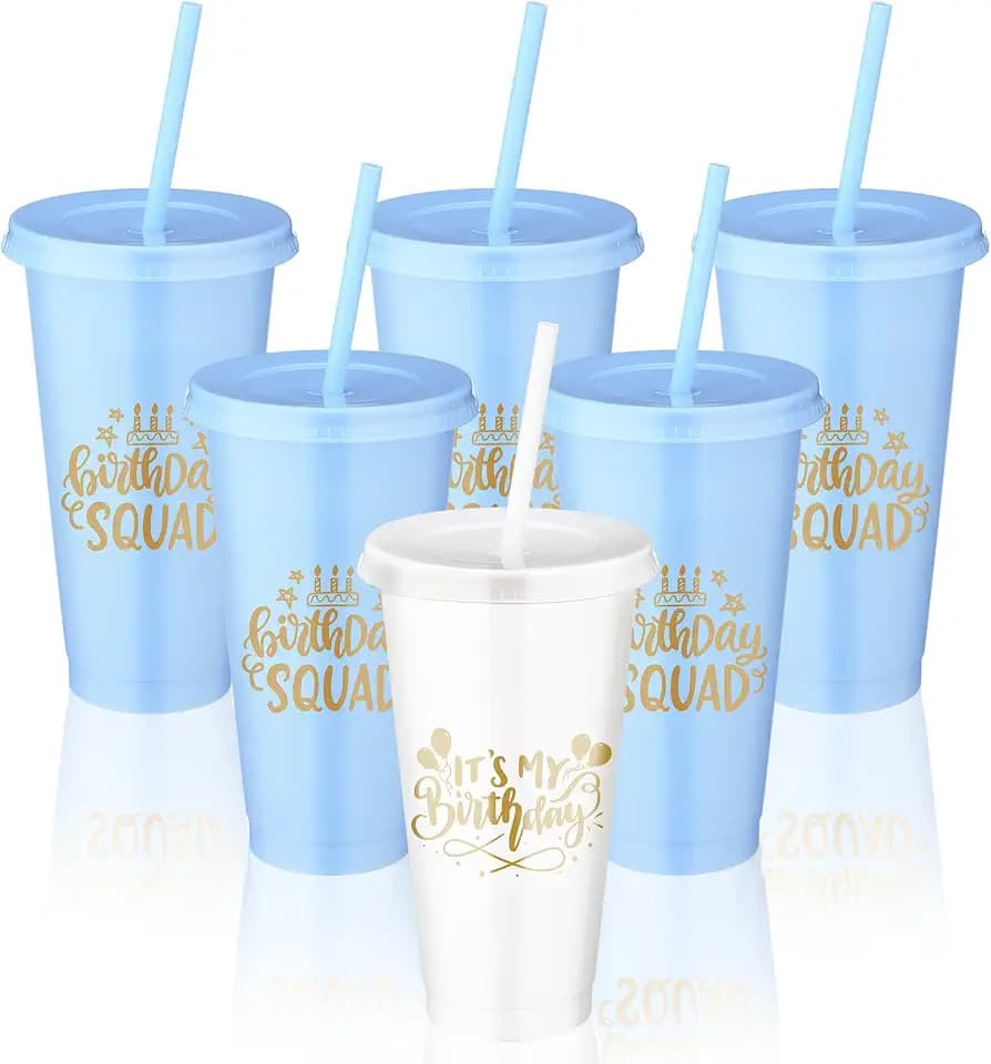 Jingmore Birthday Squad Tumblers 24 oz Party, White, Blue, 6 Pcs