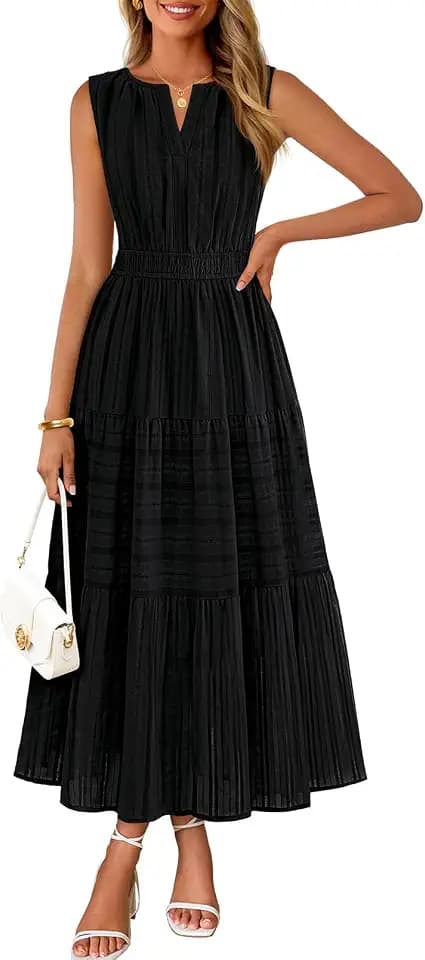 MEROKEETY Summer Casual Sleeveless V Neck Midi Maxi Cotton Dress Women 2026