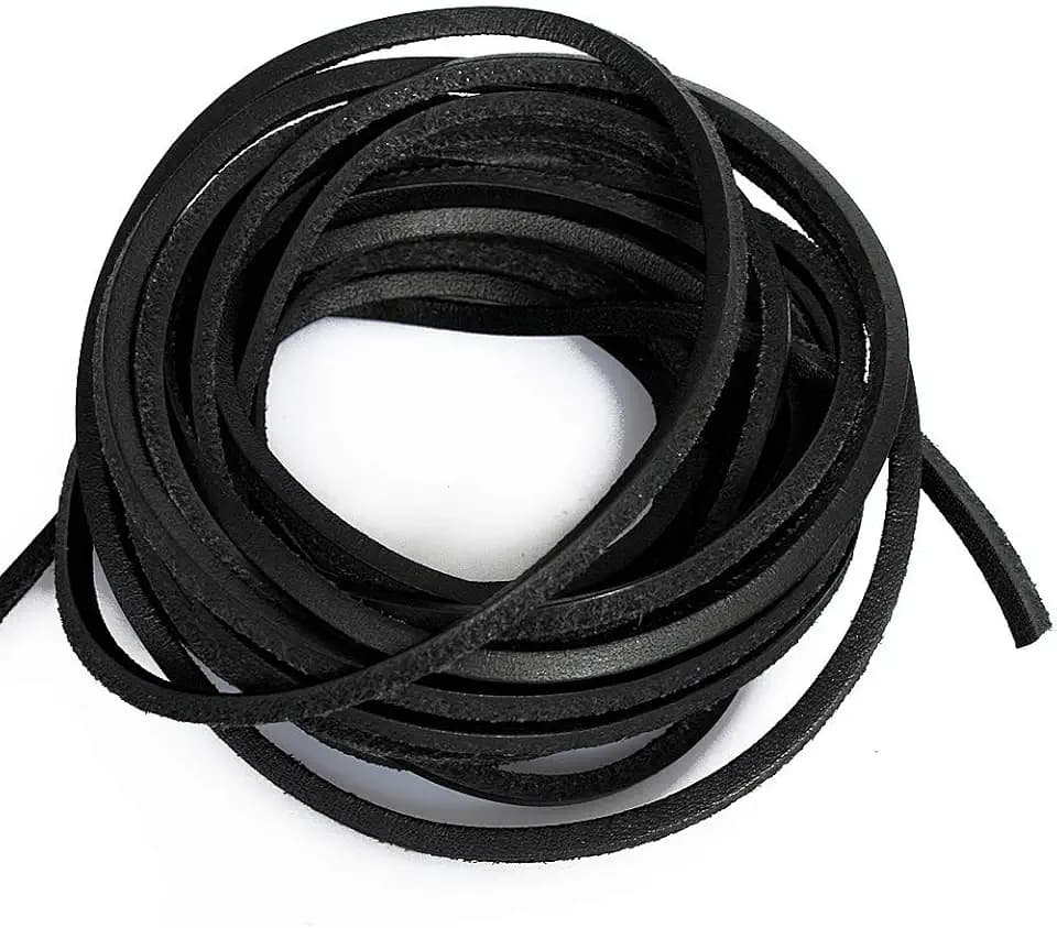 laccio in vera pelle, Pelle, Flat Black_3mm_5M, 3mm 5yard