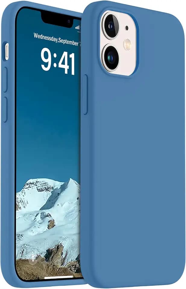 AOTESIER Shockproof Designed for iPhone 12 Mini Case, Food Grade Liquid Silicone Phone Case with [Soft Anti-Scratch Microfiber Lining] Drop Protection 5.4 inch Slim Thin Cover, Azure Blue
