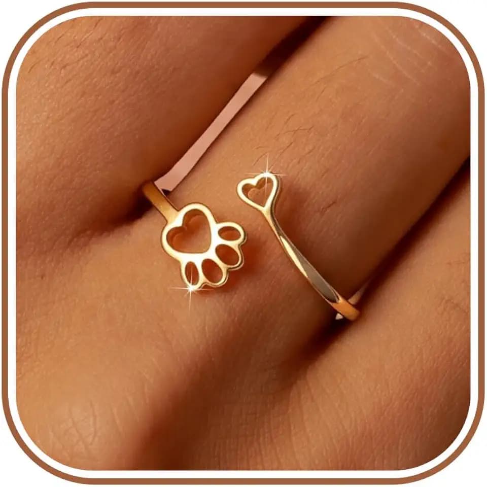 SUYACS 925 Sterling Silver Dog Paw Print Rings for Women Daughter