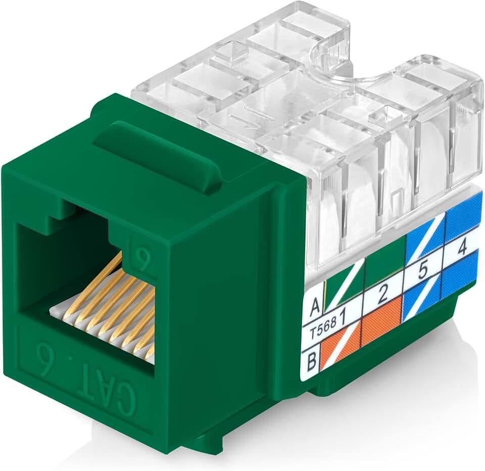 Everest 90 Degree RJ45 Cat6 Keystone Jacks Slim Profile 50-Pack Green
