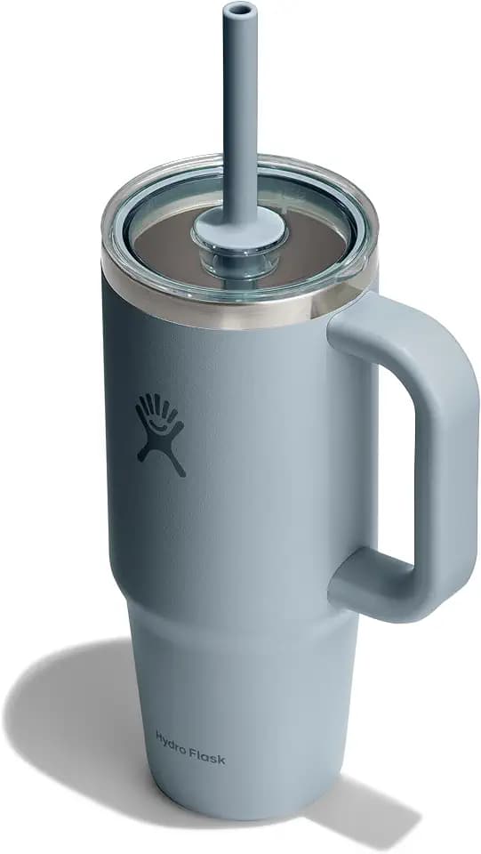 Hydro Flask Travel Tumbler with Handle, Clear Lid and Straw - Insulated Stainless Steel