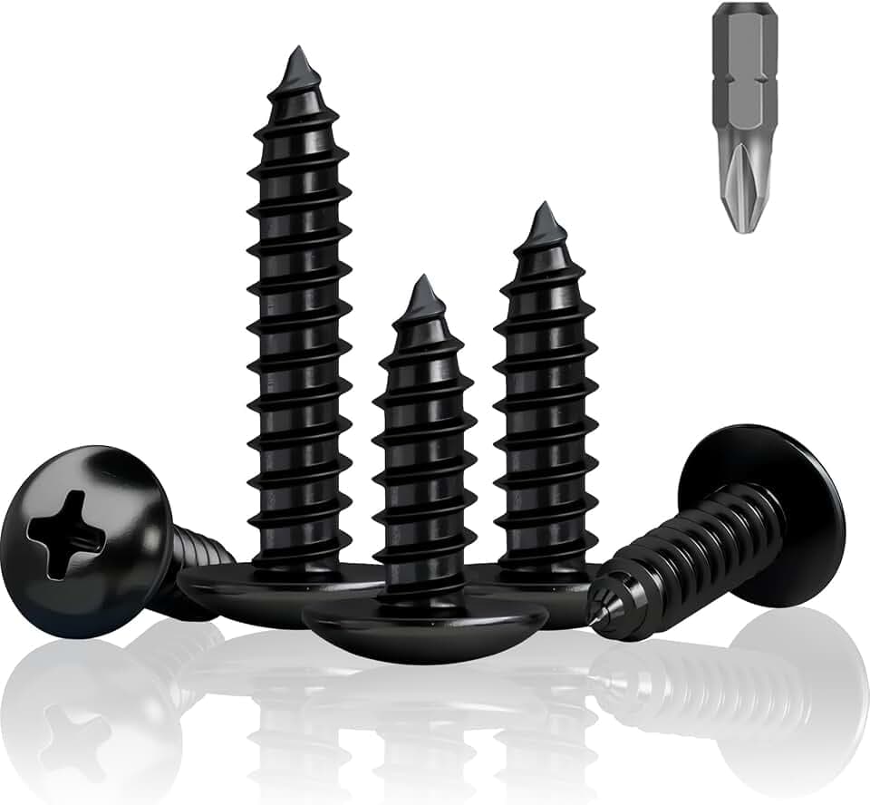 200 Stück Schwarze Schrauben Für Akustikpaneele, M4 x 12mm Holzschrauben Schwarz, Flachkopfschrauben Holz, Blechschrauben Schwarz Verzinkt, mit Bohrer