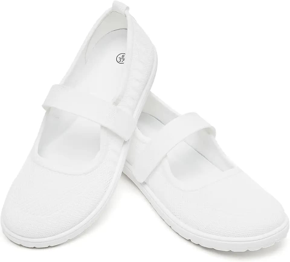Waluzs Wide Toe Box Flats Shoes Women Knit Mary Jane Dress Shoes Wide