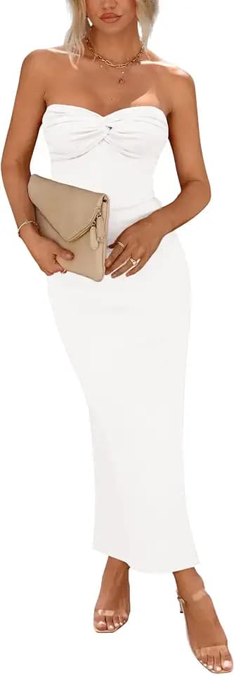PRETTYGARDEN Womens Summer Strapless Bodycon Tube Maxi Dress
