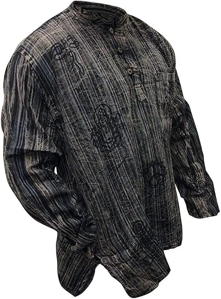 SHOPOHOLIC FASHION Unisex Stonewashed Gestreiftes, Leichtes Hippie-Opa-Hemd