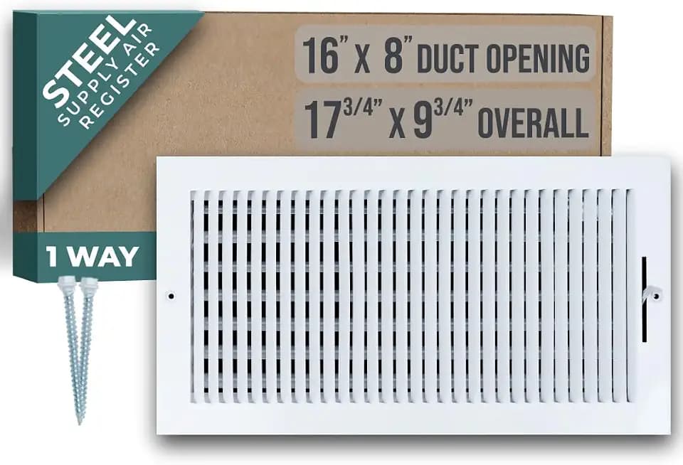 Fits 16x8 Duct Opening 1 Way Steel Air Supply Diffuser by Handua | Register Vent Cover Grille for Sidewall and Ceiling | White | Outer Dimensions: 17.75" X 9.75"
