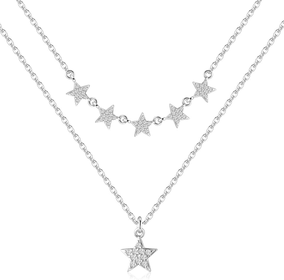 ALEXCRAFT 14K Vergoldet Layered Kette 2in1 Silber Zirkonia Halskette Damen