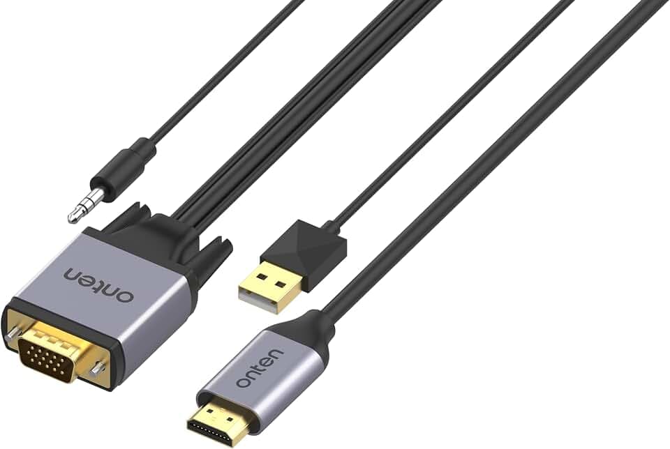 ONTEN VGA to HDMI Cable. VGA Male to HDMI Male Converter with 3.5mm Audio Jack for TV Stick, Raspberry Pi, Laptop, Monitor, PC, Tablet, Digital Camera, Etc (5 m)