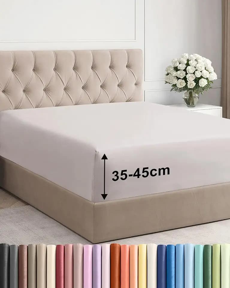 Spannbettlaken 200x200 - Mikrofaser Bettlaken 45cm (18") tief - Hellgrau