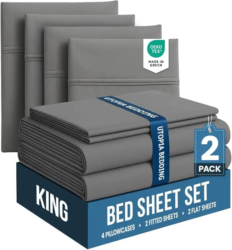 King Sheets Set, 4 Pieces 16" Deep Pocket Hotel Luxury Bed Sheets, Grey