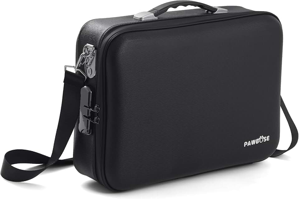 PAWBOSE Feuerfeste Dokumentenbox mit Zahlenschloss, feuerfester, wasserabweisender Hartschalenkoffer für wichtige Dokumente, Urkunden, Laptops, Reisepässe (schwarz, 41 x 30 x 13 cm)
