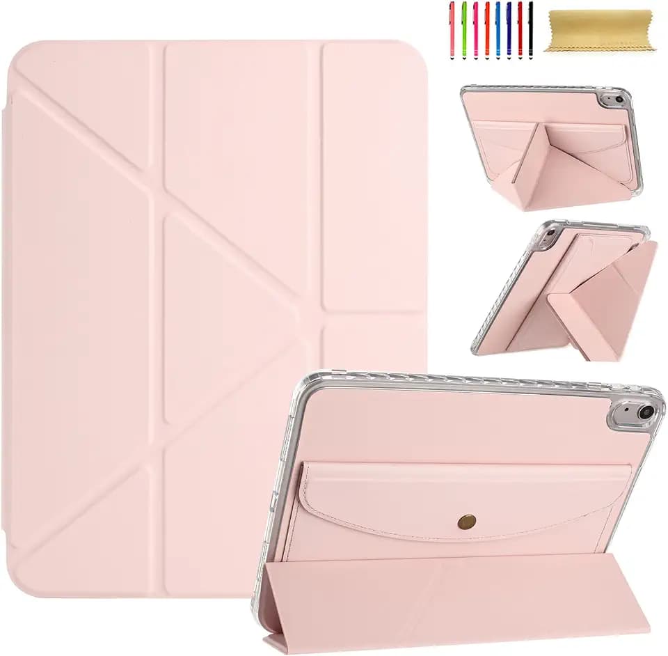Dteck for iPad mini 7 (A17 Pro, 7th Gen), Mini 6 (6th Gen) 8.3 inch Smart Folio Case, Versatile Tri-fold Stand, with Pencil Holder, Pocket, Auto Sleep Wake, Magnetic Closure, PU Leather Cover, Pink