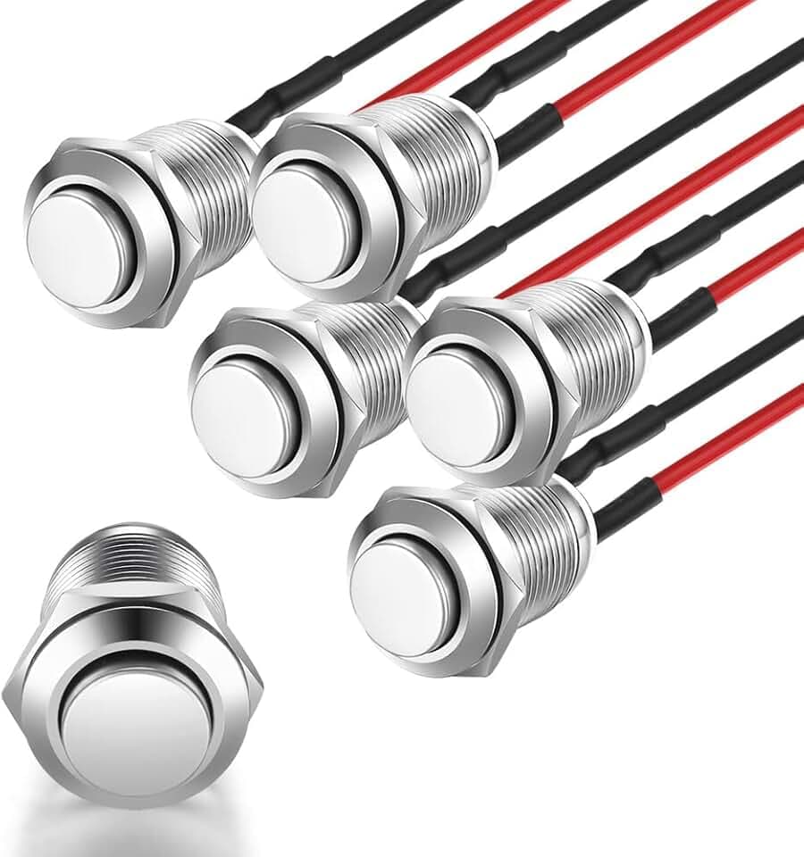 Gebildet 5Stücke Wasserdichte Drucktaster Momentanen Edelstahl Taster EIN Aus 12mm 2A/12V/24V/125V/250V mit Draht (Hervorstehend)