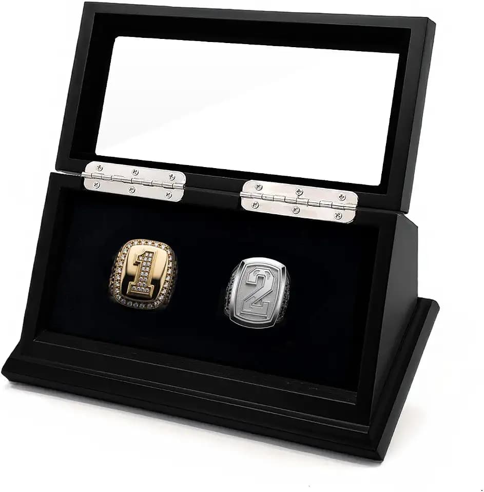 2-Slot Championship Ring Display Case – Sports Ring Holder Box (Matt Black, 2)