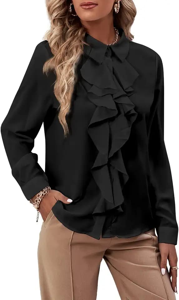 LYANER Women's Ruffle Front Elegant Blouse