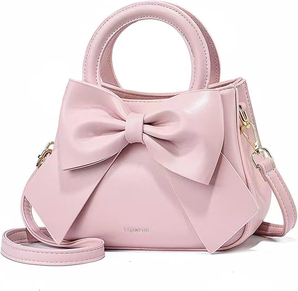 NICOLE & DORIS Umhängetasche für Damen Kleine Handtaschen mit Schleife Henkeltasche PU Leder Niedliche Schultertasche Mädchen Crossbody Bag Satchel Tasche