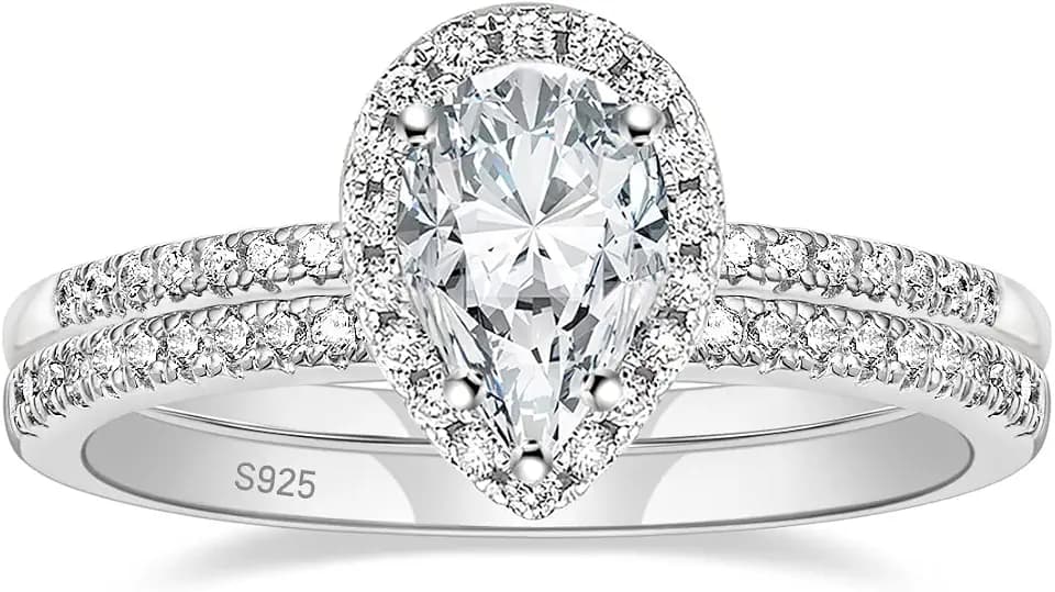 EAMTI Wedding Ring Set for Women Teardrop Engagement Rings Size 3-11