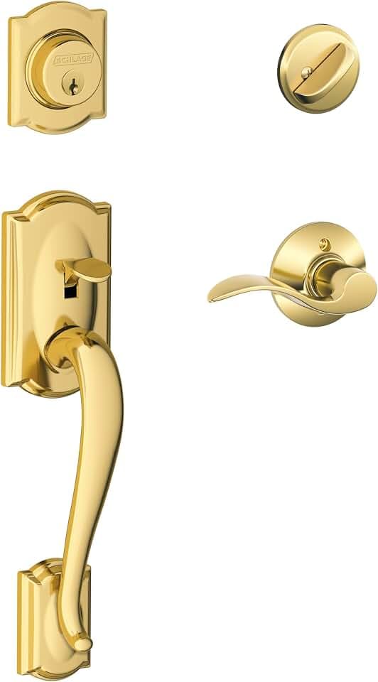 SCHLAGE Camelot Einzylinder-Griffset und Rechtshänder-Akzenthebel, helles Messing (F60 CAM 505 ACC 605 RH)