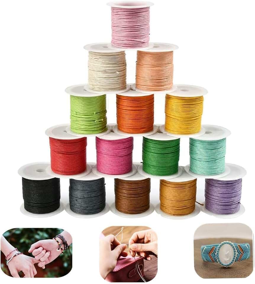 15 Farbe Wachsfaden 1mm Gewachste Baumwollschnur 150m Wachsschnur Polyesterfaden Baumwollkordel 1mm Leder Nähfaden Nylonfaden für Schmuckherstellung DIY Handwerk Machen