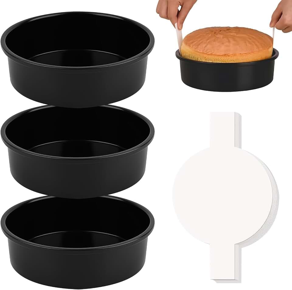 6 Zoll Kuchenformen Set aus 3, Antihaft Runde Backformen mit 120 Backpapier, Carbon Stahl Kuchenformen, Spülmaschinenfest, für Küche Backen Braten Servieren